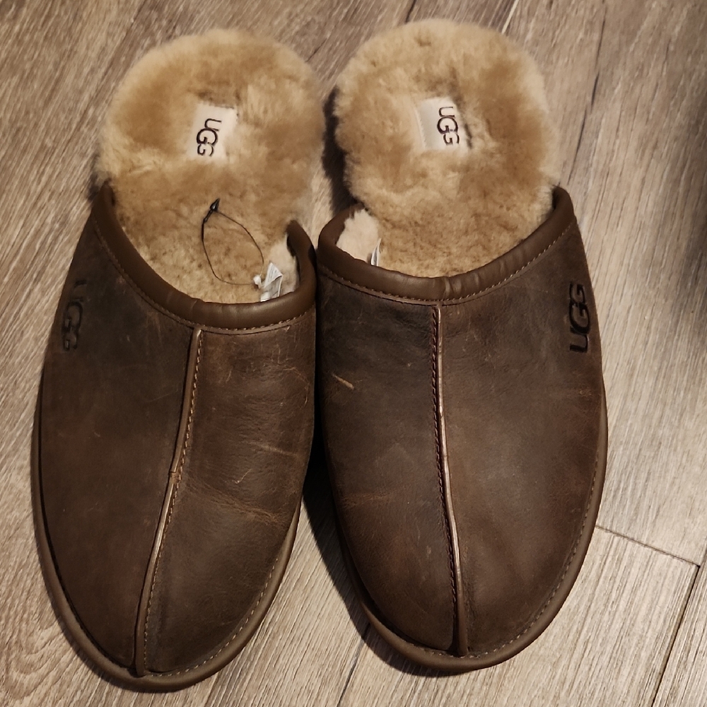 UGG Men's Dark Brown Leather Slip-Ons